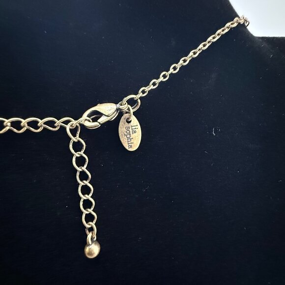 Lia Sophia Brass-Tone Drop Pendant Necklace With Enamel Accents Adjustable Chain - Picture 5 of 6